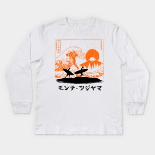 Surfing the wave in Japan Kids Long Sleeve T-Shirt